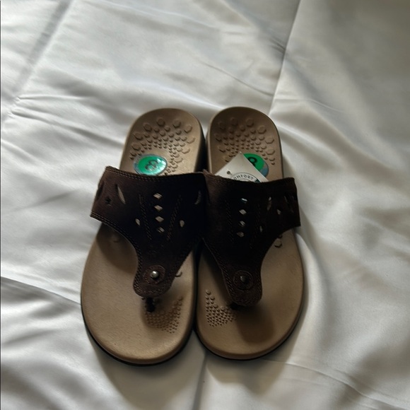 Brown Sandals with Stylish Perforated Design and Flat Sole - Picture 1 of 5